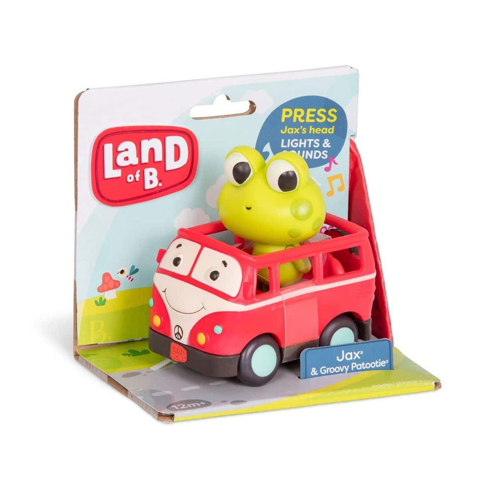 Spielzeugbus von B. Toys mit Frosch als Passagier