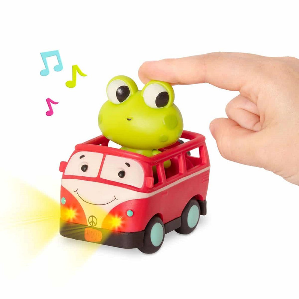 Spielzeugbus von B. Toys mit Frosch als Passagier