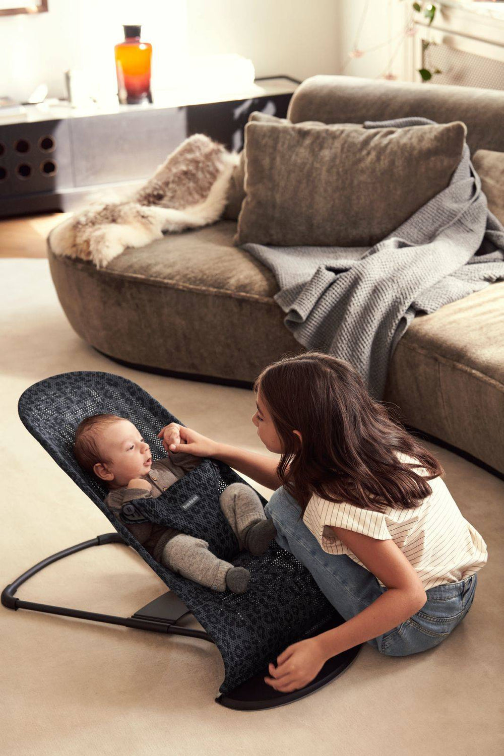 Babywippe BLISS MESH – Anthrazit/Leopard