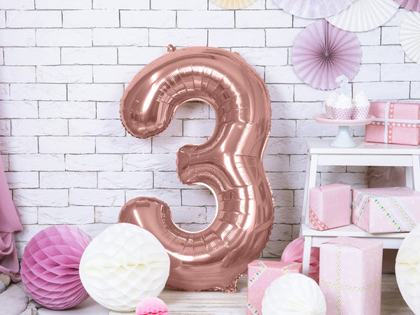 Folienballon 86 cm – Zahl 3 in Roségold