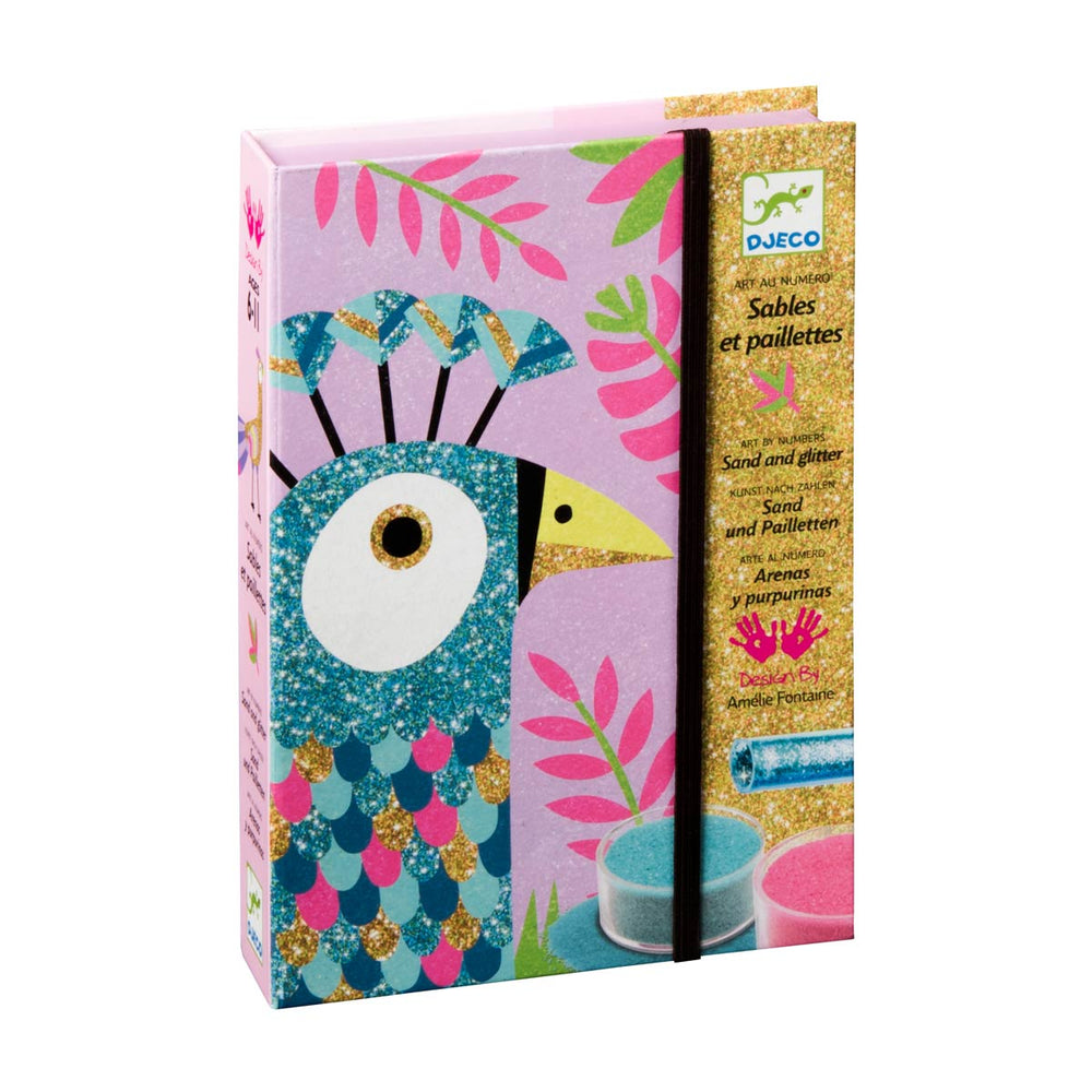 Kunstset mit Sand und Glitzer  - Pfau - tablude.com