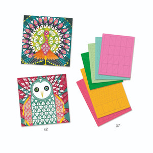 Kunstset – Schaumstoffmosaike – Pfau und Eule - tablude.com