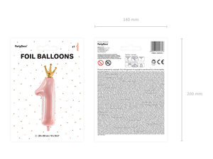 Folienballon 30 x 90 cm – Zahl 1 hellrosa
