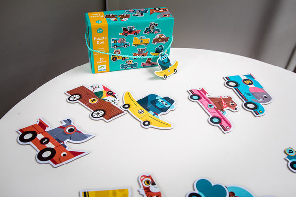 Puzzle Duo Djeco dla najmłodszych - Wyścigówki - tablude.com