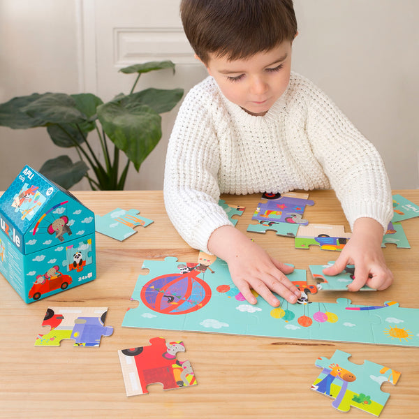 Puzzle in einem Kartonhaus – Safari 3+ - tablude.com
