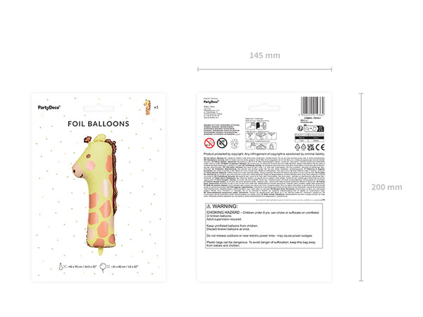 Folienballon 90 cm – Zahl 1 Giraffe