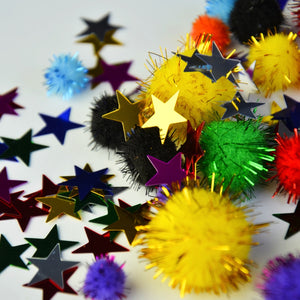 Set mit sensorischen Accessoires – Pompons, Sterne, Glitzer - tablude.com