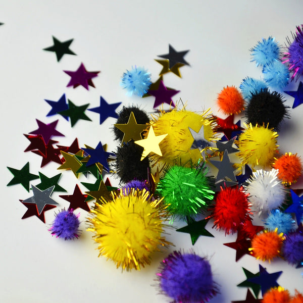 Set mit sensorischen Accessoires – Pompons, Sterne, Glitzer - tablude.com