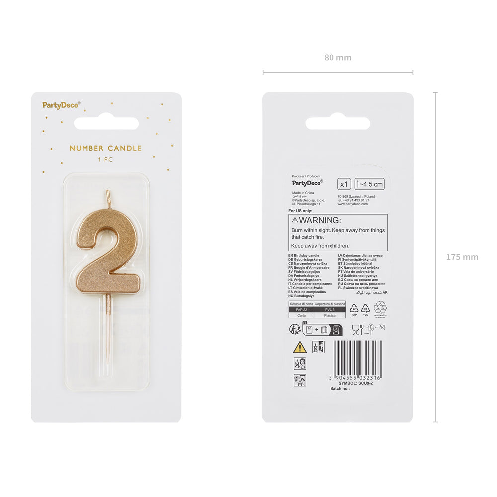 Geburtstagskerze 4,5 cm – Zahl 2 goldfarben