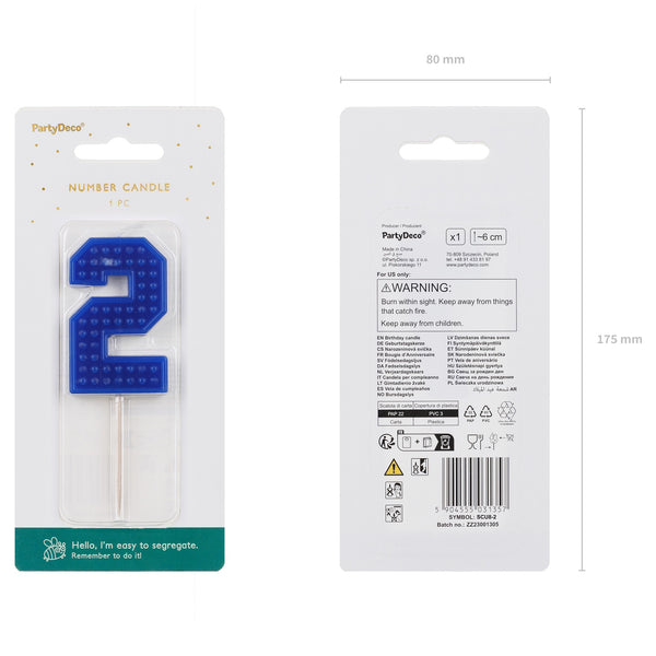 Geburtstagskerze 6 cm – Zahl 2 blau