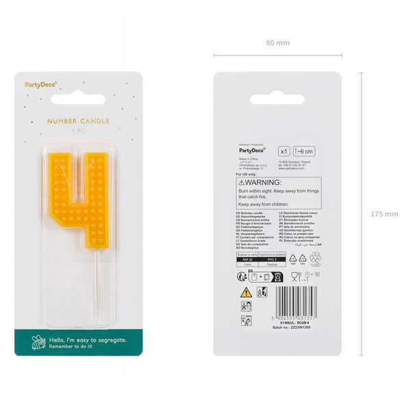 Geburtstagskerze 6 cm – Zahl 4 gelb