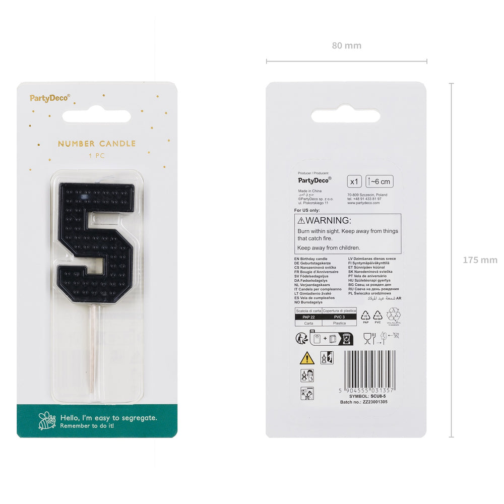 Geburtstagskerze 6 cm – Zahl 5 schwarz