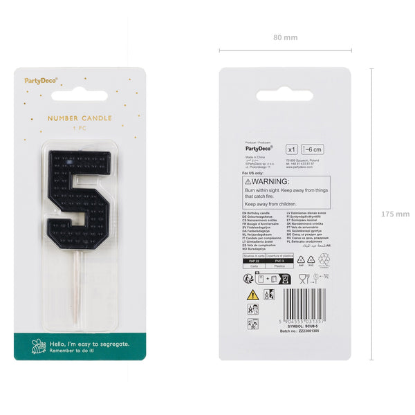 Geburtstagskerze 6 cm – Zahl 5 schwarz