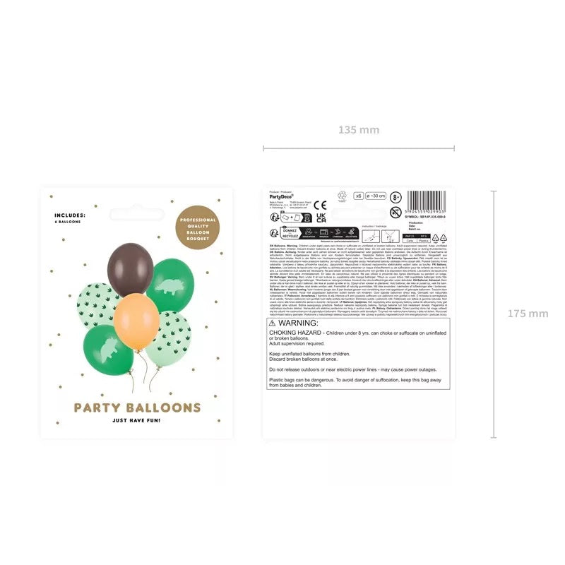 Ballons, 6 Stück – Dinosaurier, 30 cm