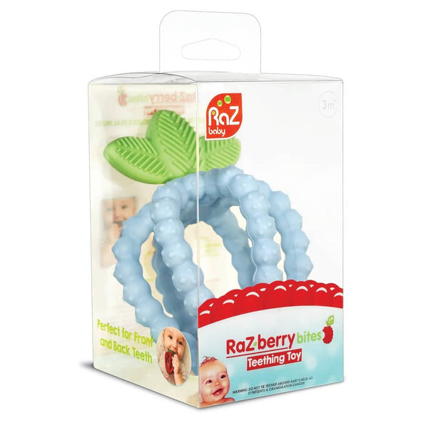 Beißring Saftige Himbeere mit Blättern – Blau