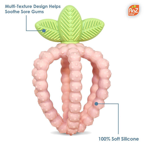 Beißring Saftige Himbeere mit Blättern – Rosa