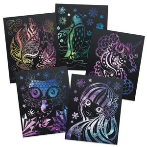 Rubbelbilder für Kinder, 5 Stück, mit Stift und Schablonen, Metallic-Farben – Isadora 8+