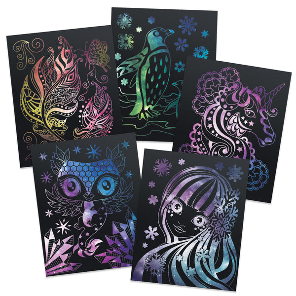 Rubbelbilder für Kinder, 5 Stück, mit Stift und Schablonen, Metallic-Farben – Isadora 8+