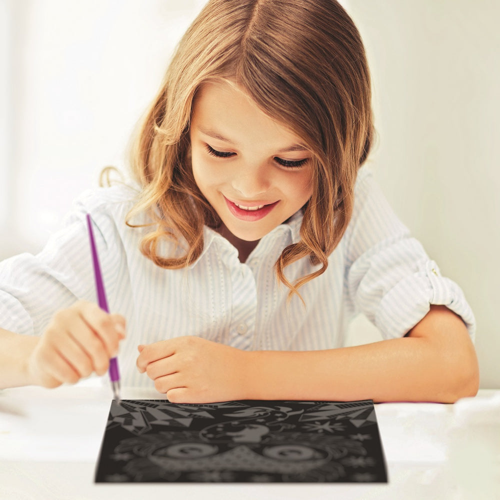 Rubbelbilder für Kinder, 5 Stück, mit Stift und Schablonen, Metallic-Farben – Isadora 8+