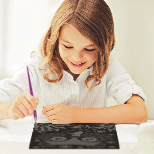 Rubbelbilder für Kinder, 5 Stück, mit Stift und Schablonen, Metallic-Farben – Isadora 8+