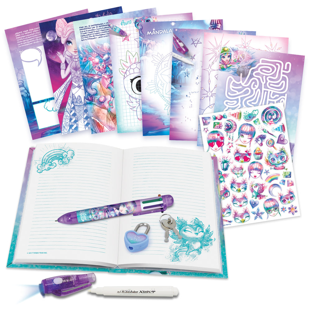 Tagebuch mit Vorhängeschloss – mit unsichtbarem Stift und UV-Taschenlampe zum Lesen  – Isadora 7+