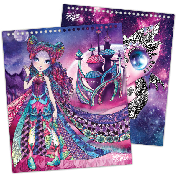 Skizzenbuch mit Buntstiften, Schablonen und Aufklebern – Nebulia Größe M