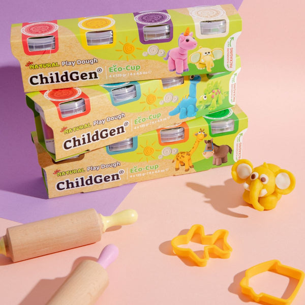 Natürliche Knete in Öko-Bechern – Weiß, Rosa, Violett, Gelb - tablude.com