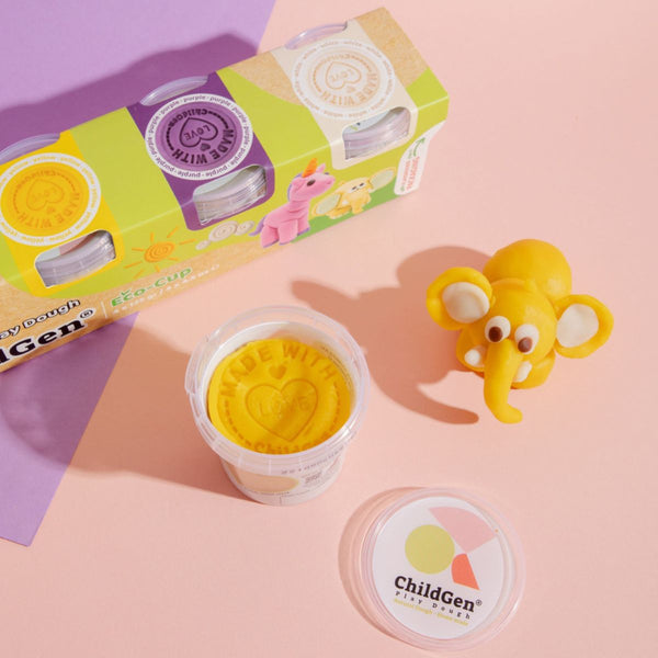 Natürliche Knete in Öko-Bechern – Weiß, Rosa, Violett, Gelb - tablude.com