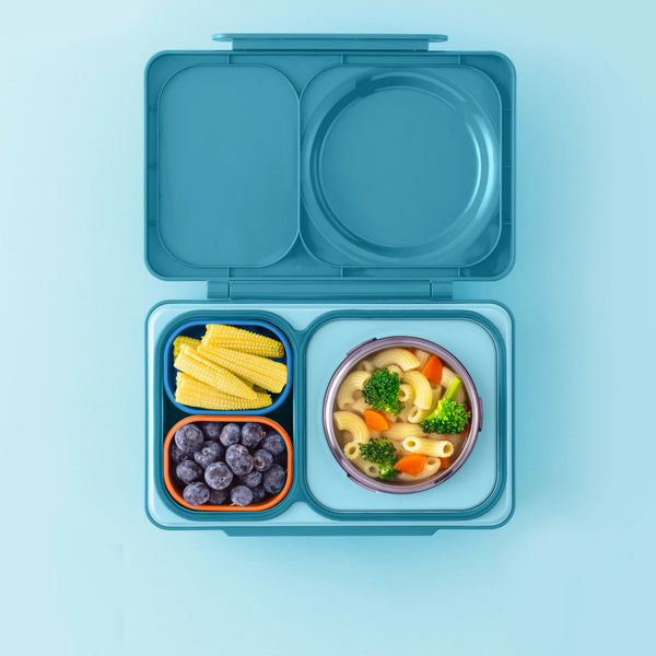 Zwei luftdichte Behälter für die Lunchbox OmieBox UP Dip – Blue Orange