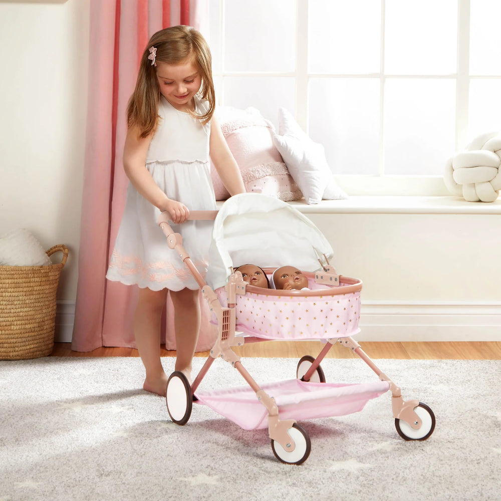 Doppelter Puppenwagen mit Babywanne