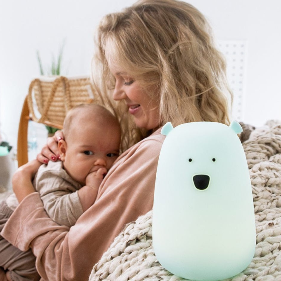 Große Teddybär-Lampe – helles Mintgrün mit Fernbedienung