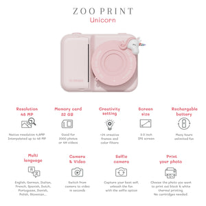 Digitalkamera mit Drucker für Kinder Zoo Print – Einhorn - tablude.com