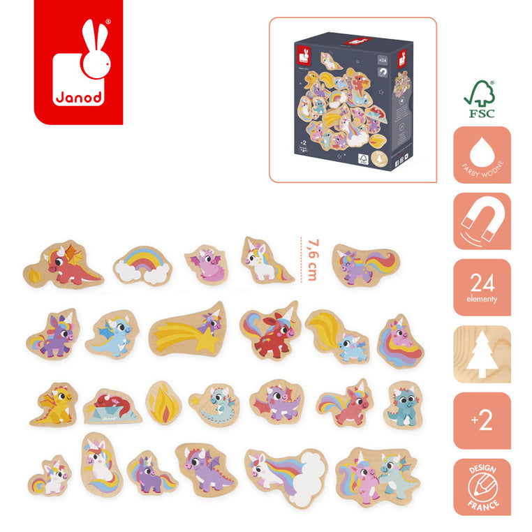 Holzmagnete, 24 Stück – Einhörner und Drachen - tablude.com