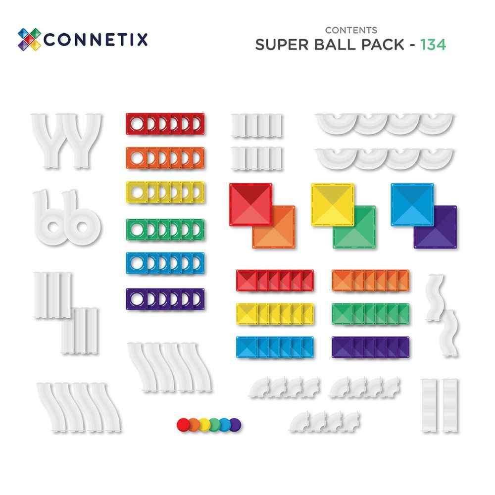 Magnetische Kugelnbahn-Bausteine – Rainbow Super Ball Run Pack 134 Teile