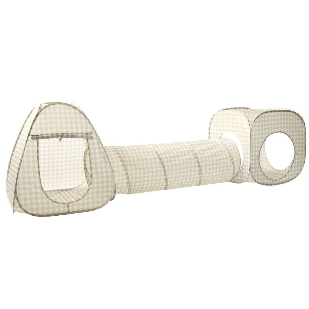 3-in-1-Zelt-Set für Kinder mit Tunnel  – Gingham Beige