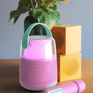 Karaoke-Set mit Mikrofon und Lautsprecher mit LED-Beleuchtung – rosa