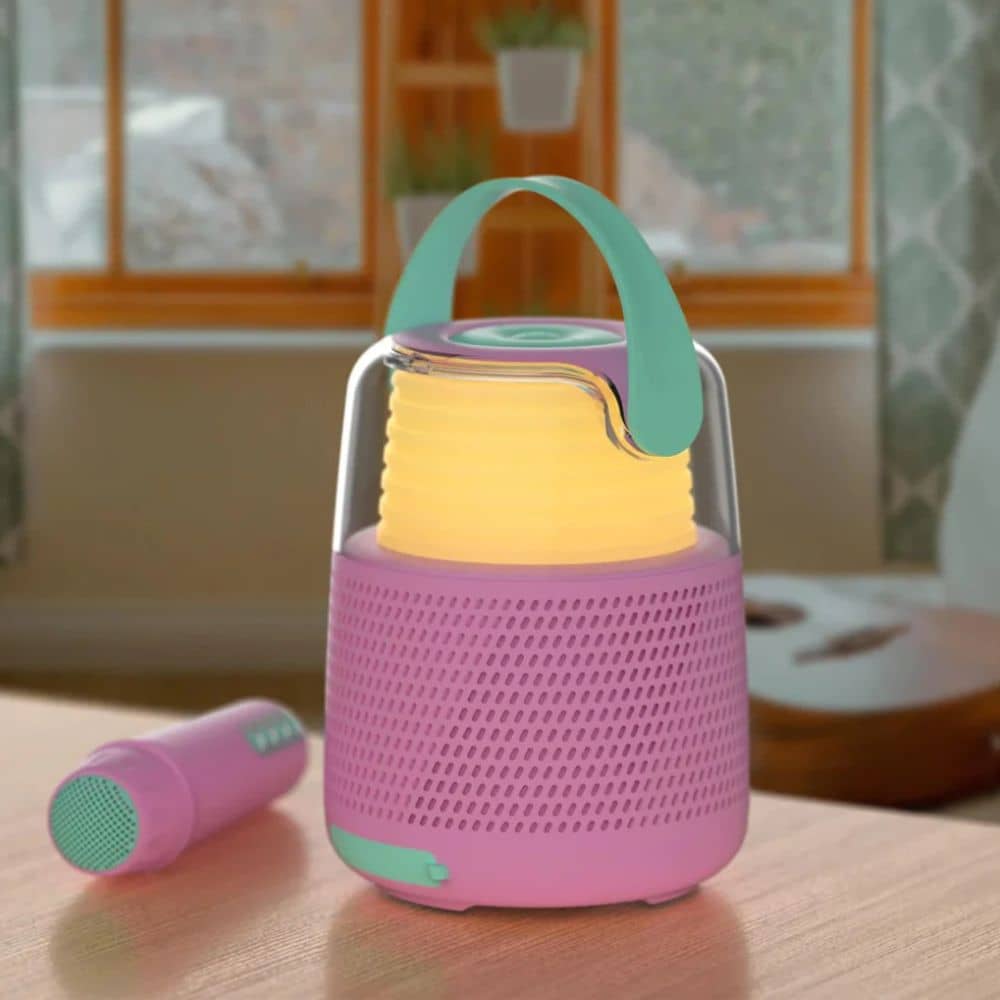 Karaoke-Set mit Mikrofon und Lautsprecher mit LED-Beleuchtung – rosa