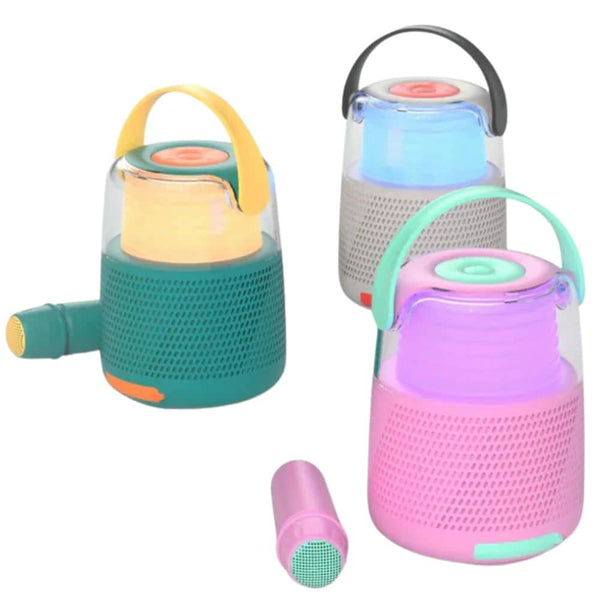 Karaoke-Set mit Mikrofon und Lautsprecher mit LED-Beleuchtung – rosa