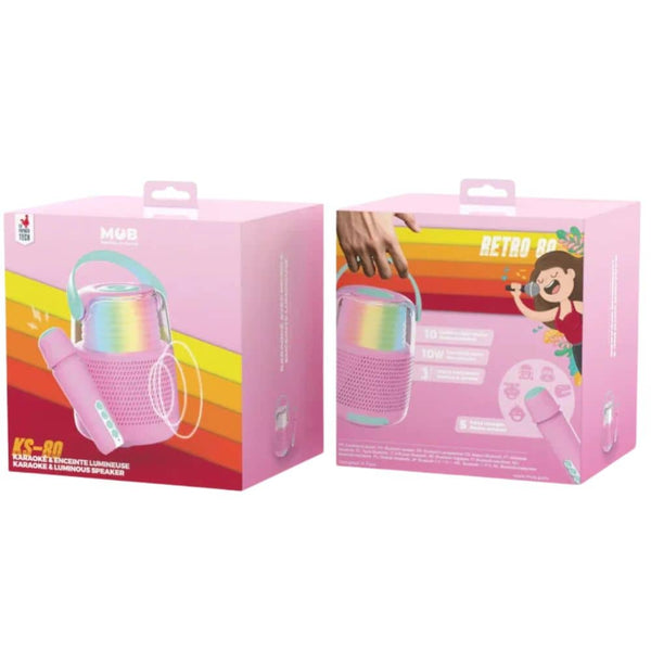 Karaoke-Set mit Mikrofon und Lautsprecher mit LED-Beleuchtung – rosa