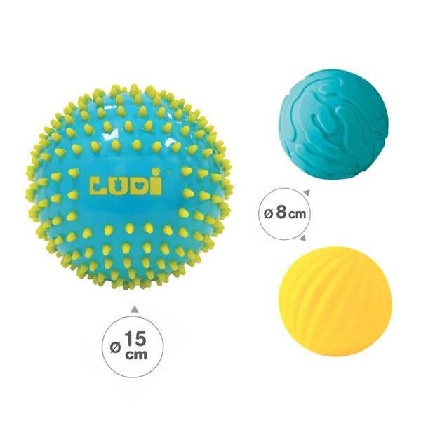 Set mit 3 Sensorikbällen 2+1 – blaue Version