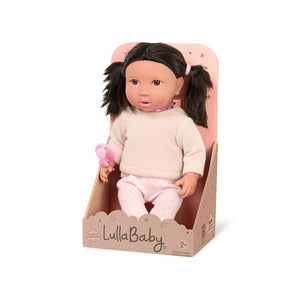 Babypuppe mit Schnuller – Brünette in zweiteiligem Outfit