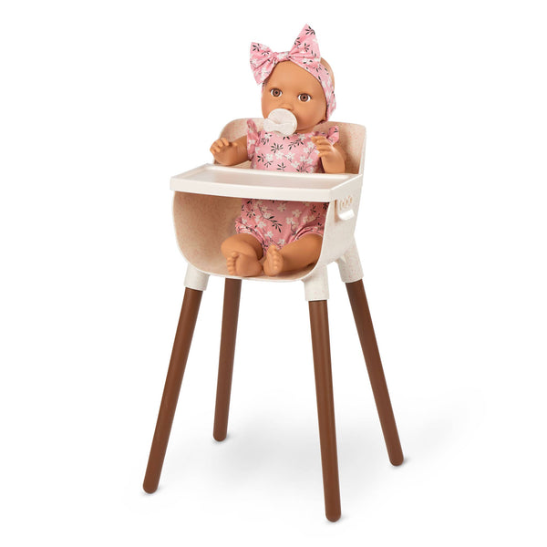 Babypuppe mit Schnuller – In rosa Kleidchen mit Blümchenmuster und Haarband