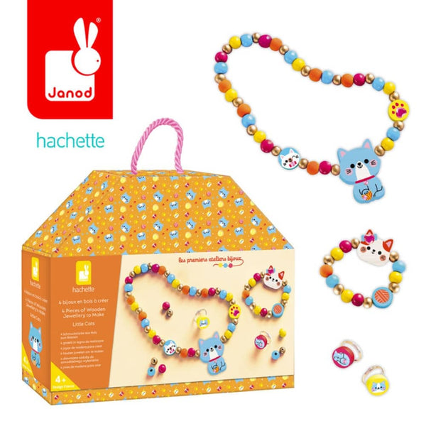 Kreativset zum Basteln von Holzschmuck – 4 Anhänger Kleine Kätzchen 4+
