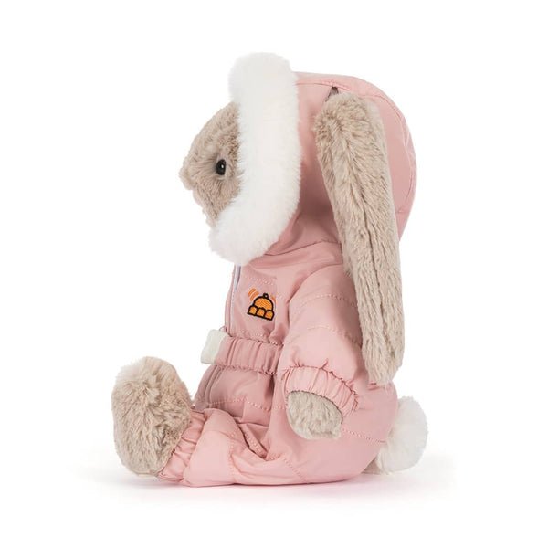 Jellycat plüschhase in rosa Schneeanzug mit Kapuze, perfekt für Kinder zum Kuscheln