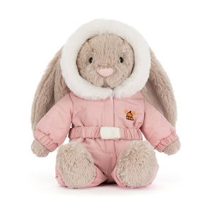 Jellycat plüschhase mit rosa Schneeanzug und kuscheligen Ohren für Kinder als Spielzeug