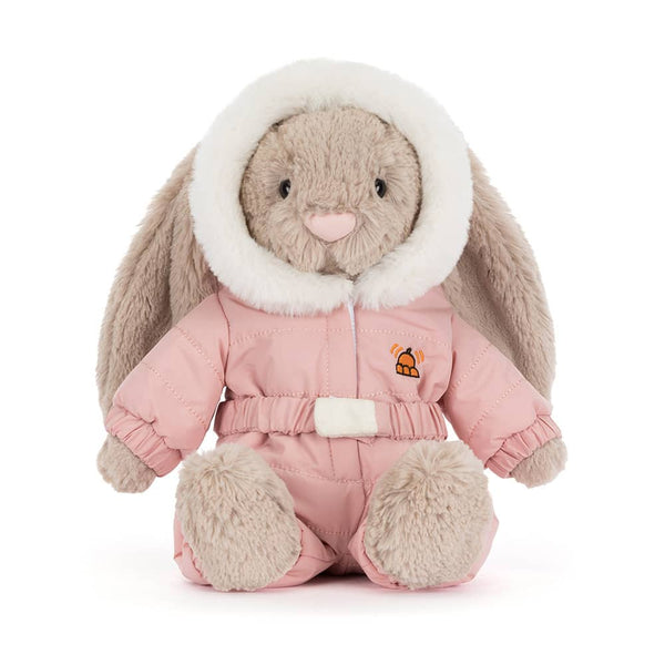 Jellycat plüschhase mit rosa Schneeanzug und kuscheligen Ohren für Kinder als Spielzeug