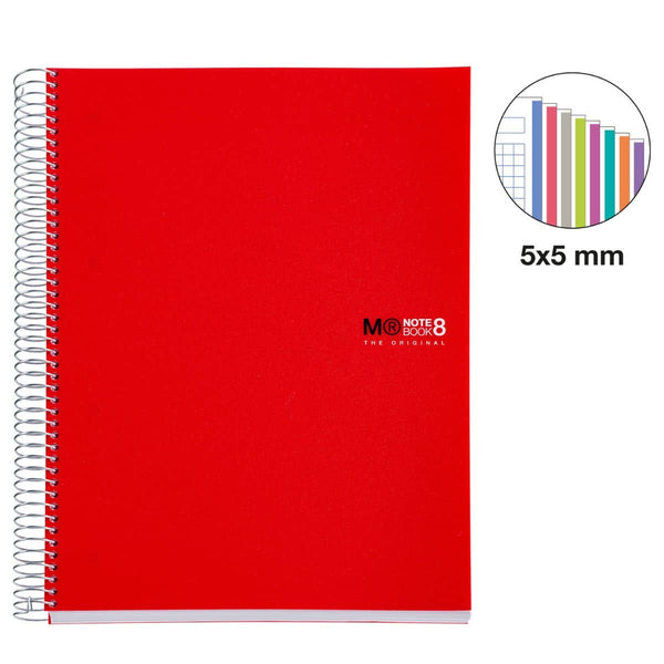 A4 Spiralnotizbuch Red - 200 Blatt kariert (8 Farbsegmente)
