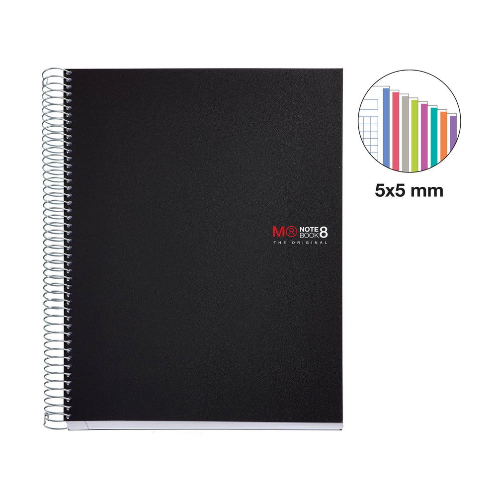 A4 Spiralnotizbuch Black – 200 Blatt kariert (8 Farbsegmente)