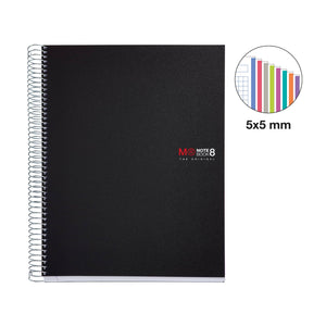 A4 Spiralnotizbuch Black – 200 Blatt kariert (8 Farbsegmente)