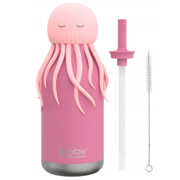 Thermo-Trinkflasche mit Strohhalm Bestie – Rosa Qualle (460 ml)